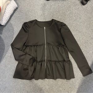 SHEIN Black Tiered Zippered Long Sleeve Blouse